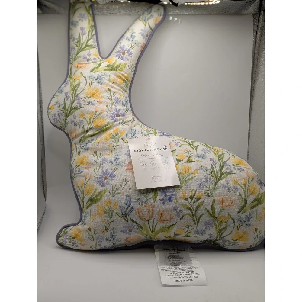 Kirkton House Easter Bunny Floral Decorative Pillow‎ 17x20 Cotton Spring Decor